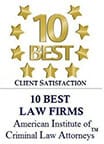 American Institute of Criminal Law Attorneys 10 Best Law Firms in Client Satisfaction